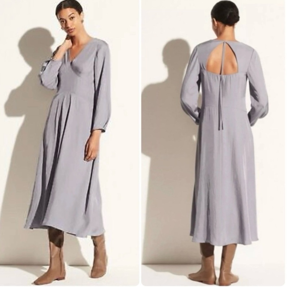Vince Women Gray Paneled V-Neck Flowy Open Back Milkmaid Babydoll Maxi Dress 10